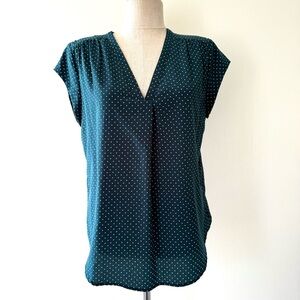 Fun 2 Fun Lillian Emerald Green Polla Dot V-Neck Blouse
